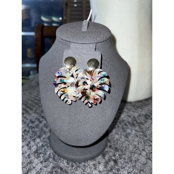 Tropical Leaf Resin Multicolor Dangle Earrings - Picture 2 of 3